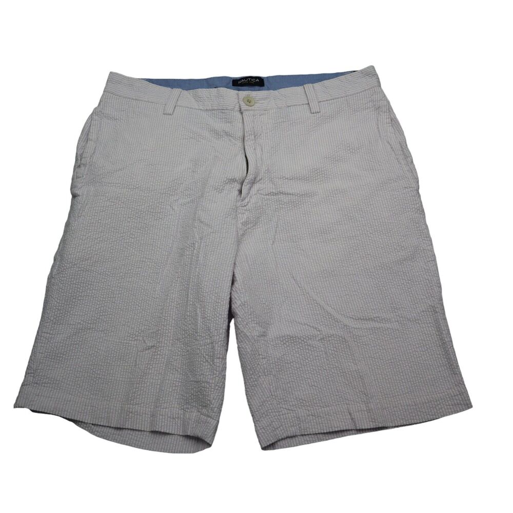 Nautica Shorts Mens 33 White Striped Khaki Chino Golf A Bit Trimmer